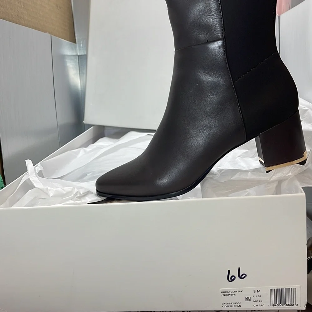 COPY - BNIB Calvin Klein Freda Cow Lather Silk neoprene Brown Long Riding Boot… - Picture 2 of 11